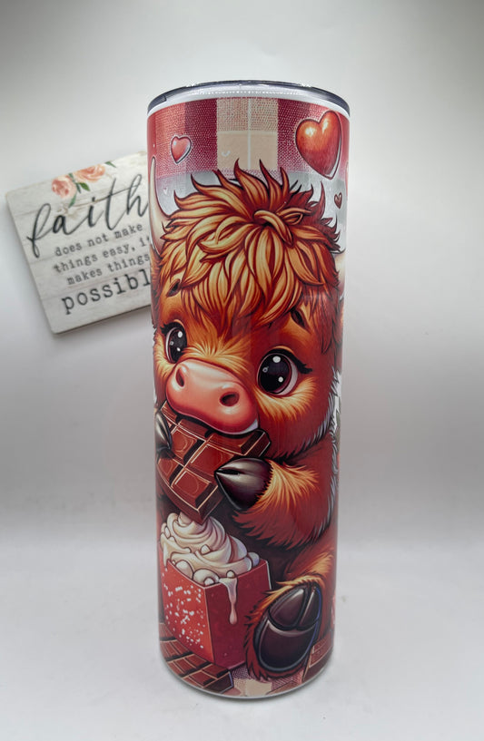 20oz. Tall Skinny Baby Highland cow Valentines Day