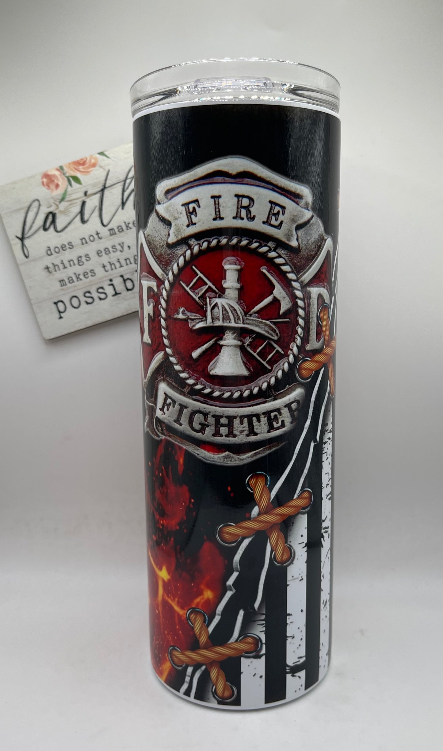 20oz Tall Skinny Fire Fighter Maltese cross with Axe