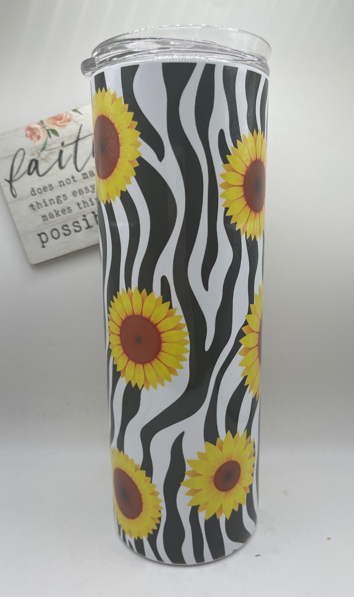 20oz Tall Skinny Zebra with Sunflowers