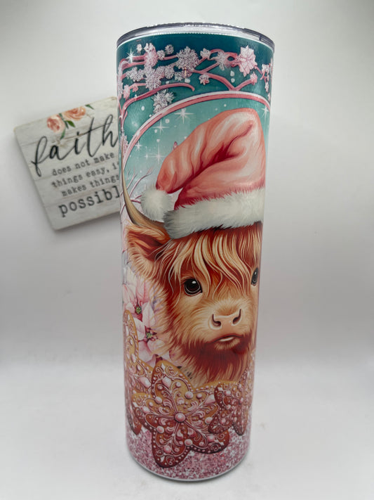 20oz. Christmas Pink Highland Cow