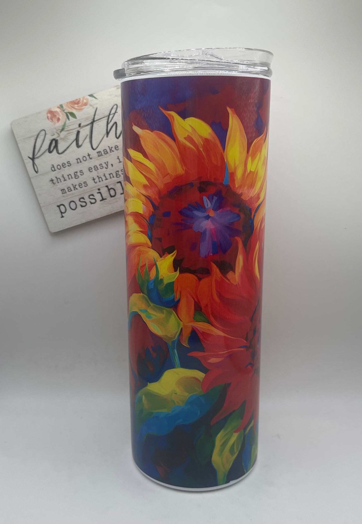 20oz Tall Skinny Painted Sunflowers