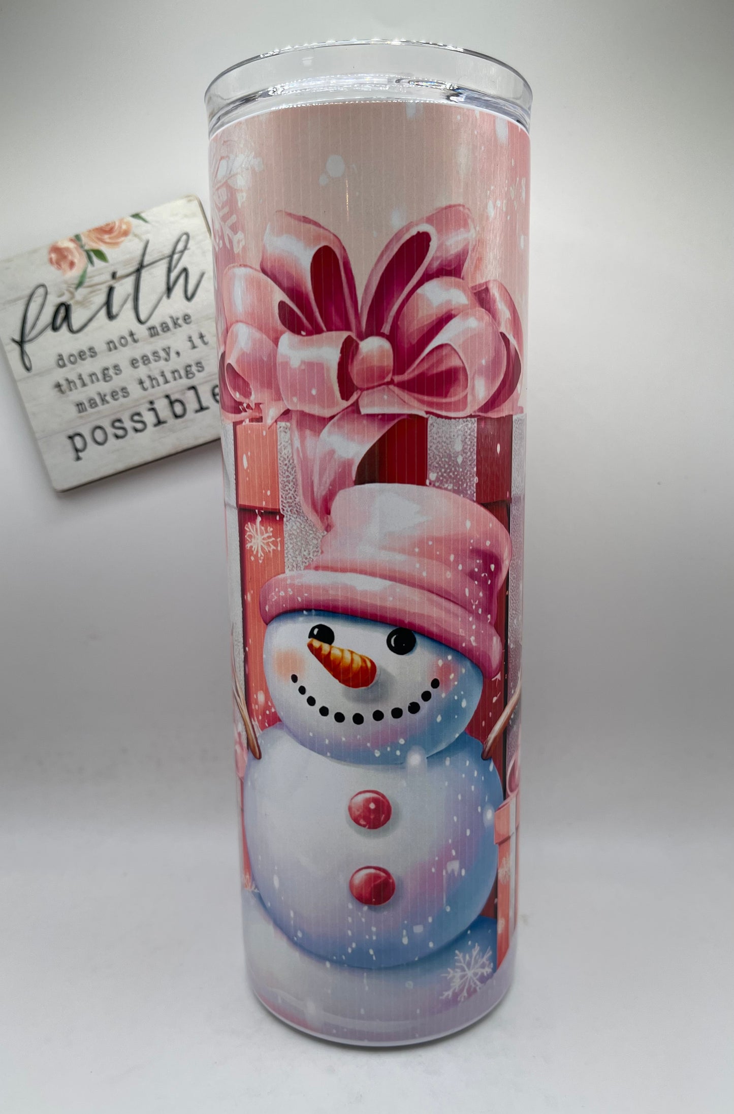 20oz Christmas Pink Snowman