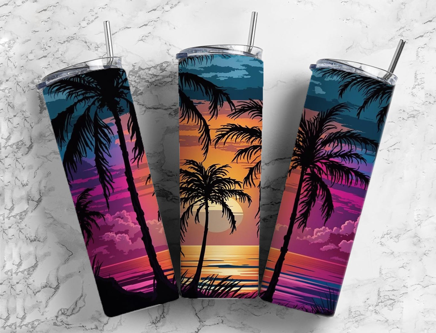 20oz Tall Skinny Sun Set Palm Trees