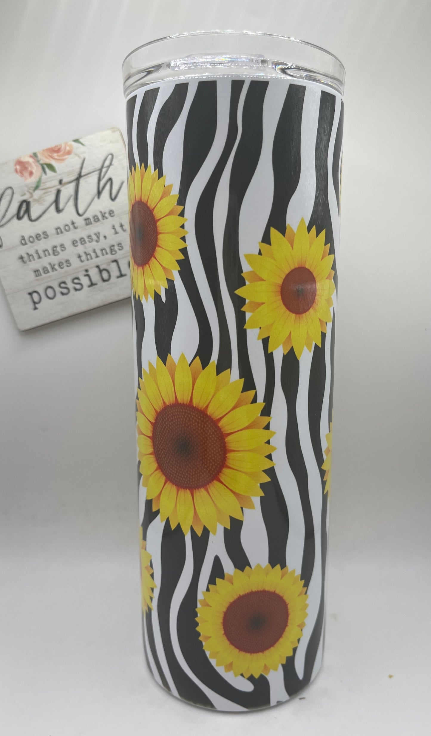 20oz Tall Skinny Zebra with Sunflowers