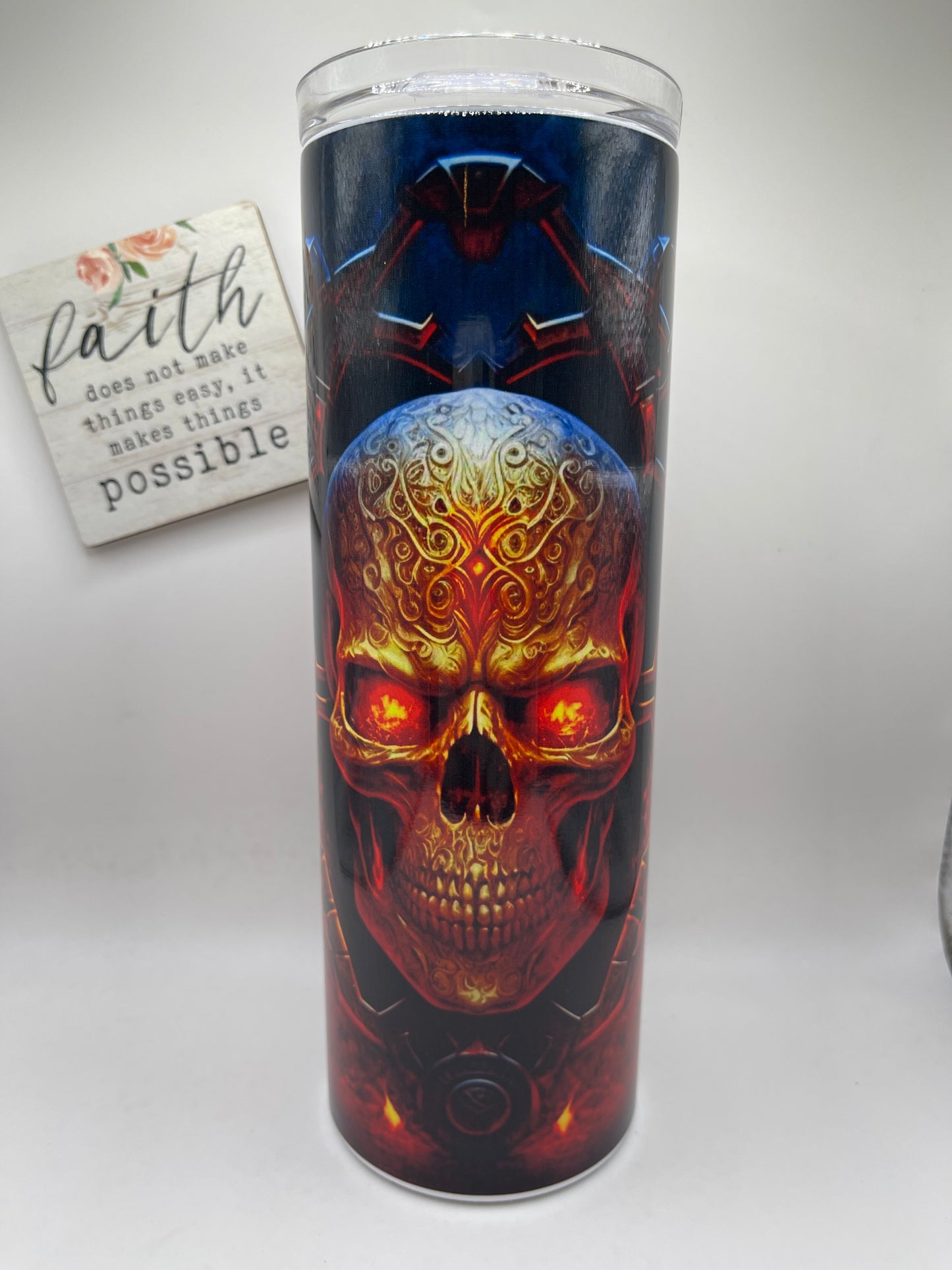 20oz Metal Skull Flames