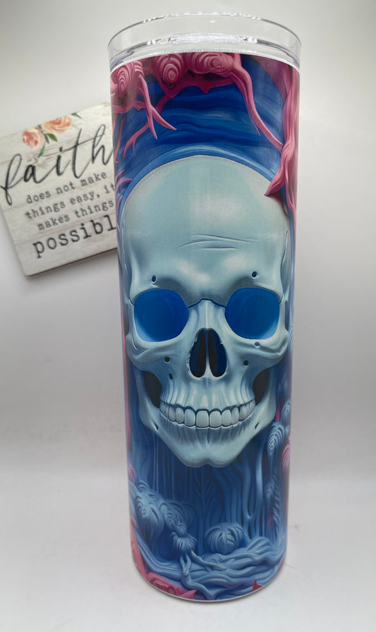 20oz Tall Skinny Blue & Pink Skull