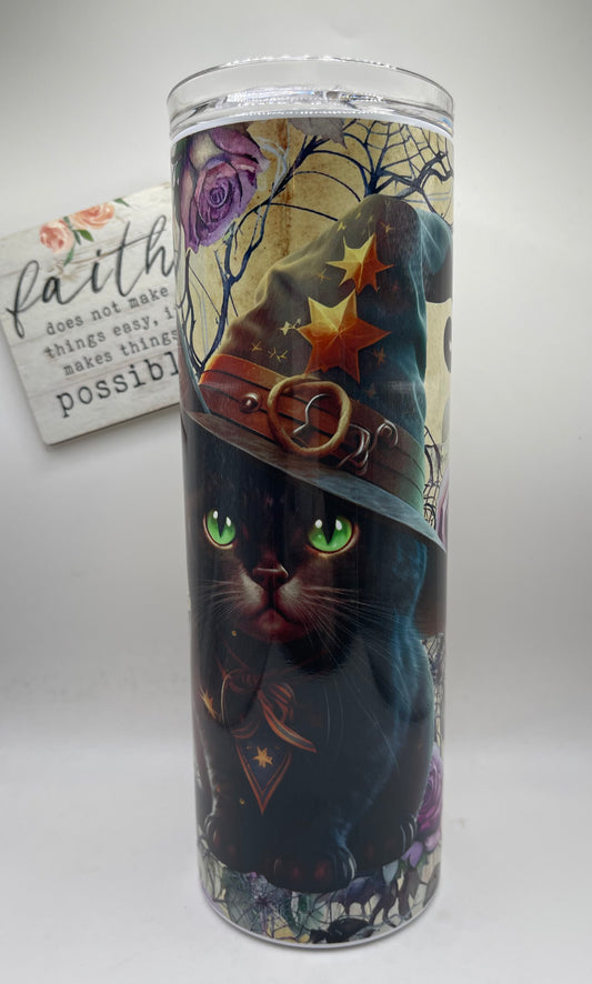 20oz Tall Skinny Black Cat Witches Hat