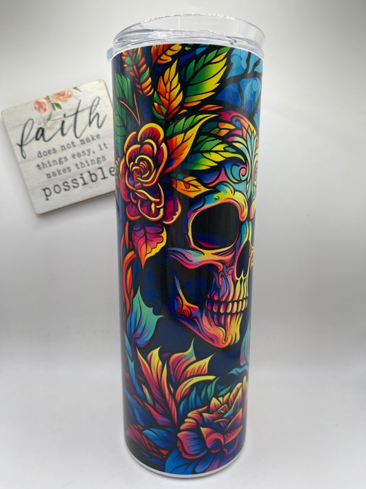 20oz Tall Skinny Stain-Glass Skull