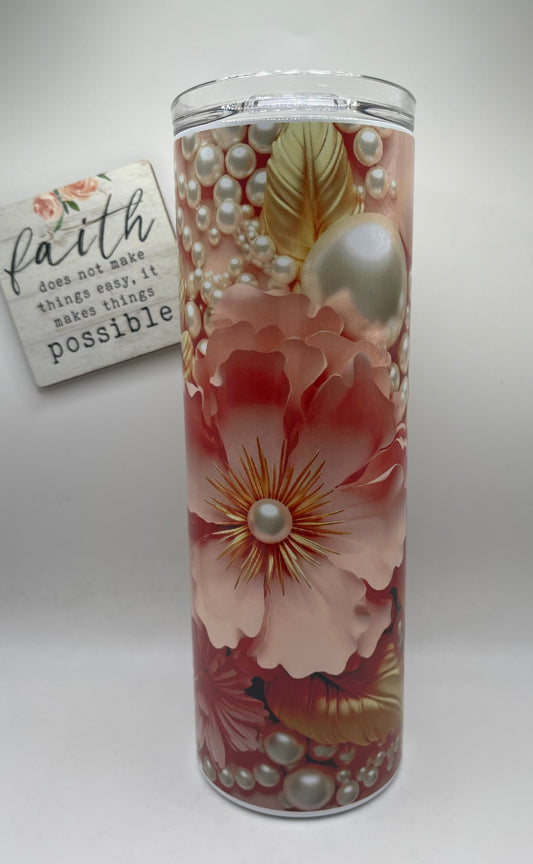 20oz. Tall Skinny Floral Pearls