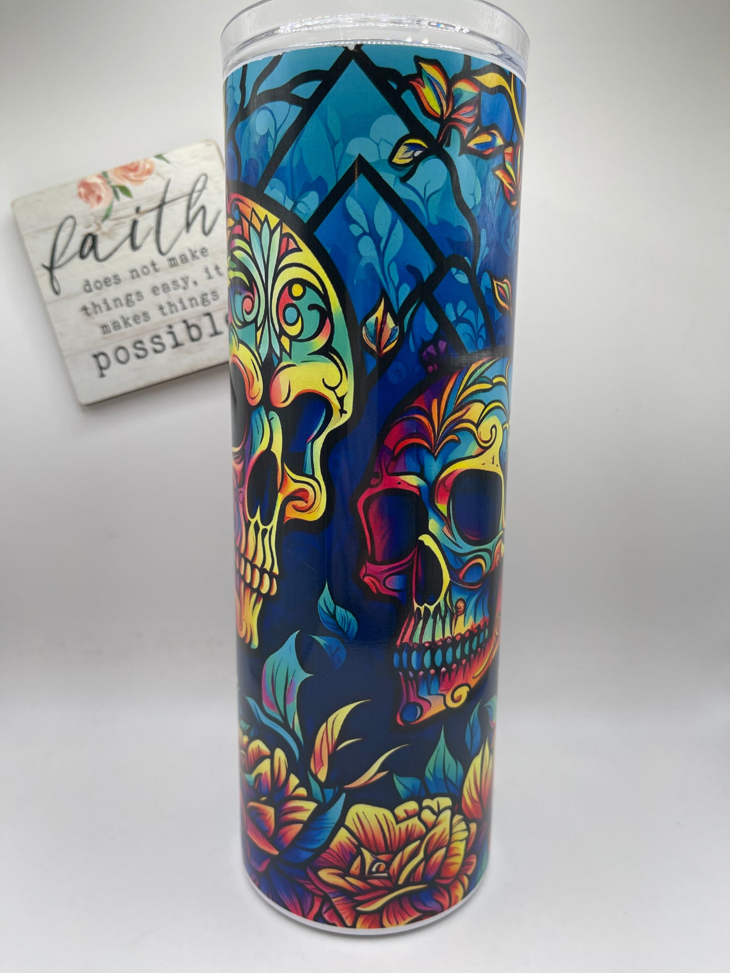 20oz Tall Skinny Stain-Glass Skull