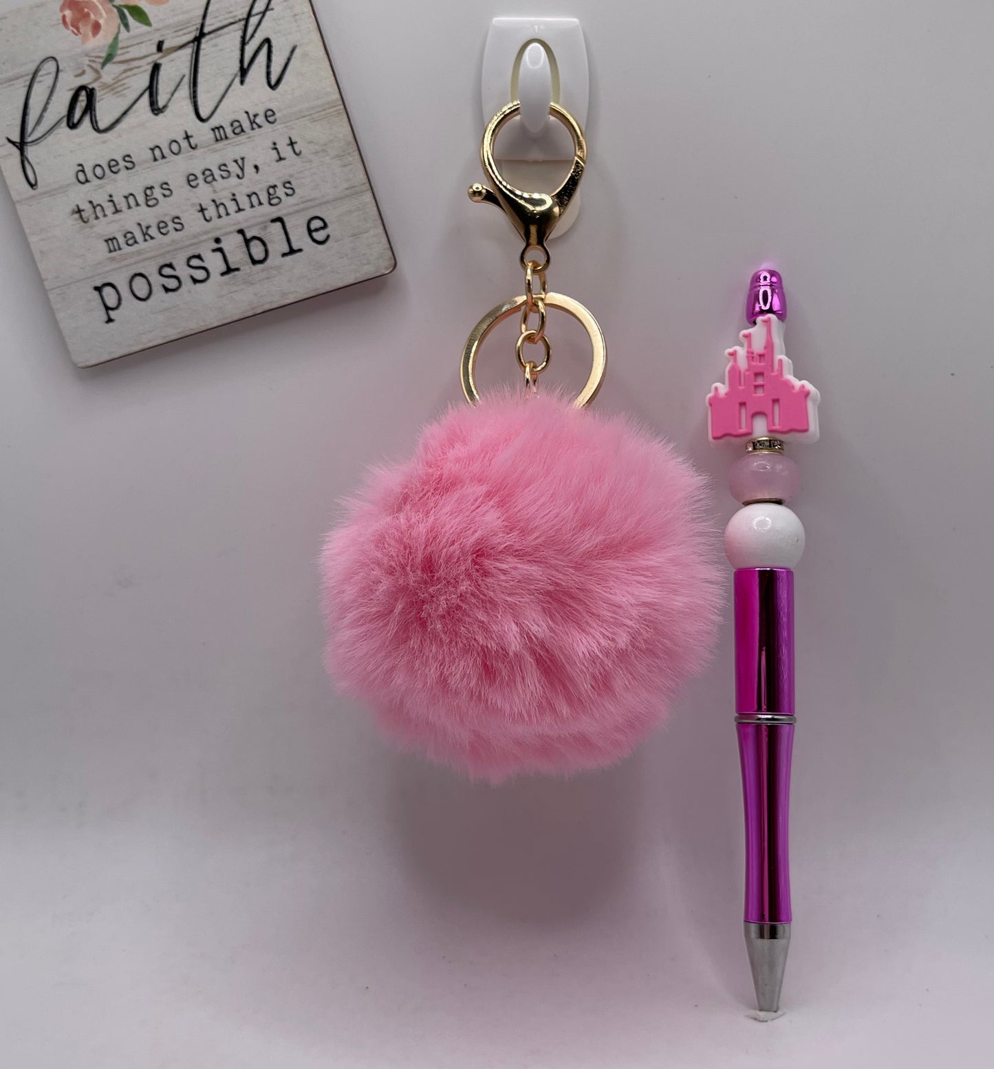 Beaded Pen & Keychain combo- Castle