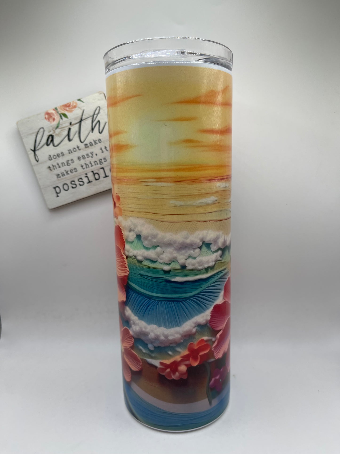 20oz Tall Skinny 3D Floral Ocean