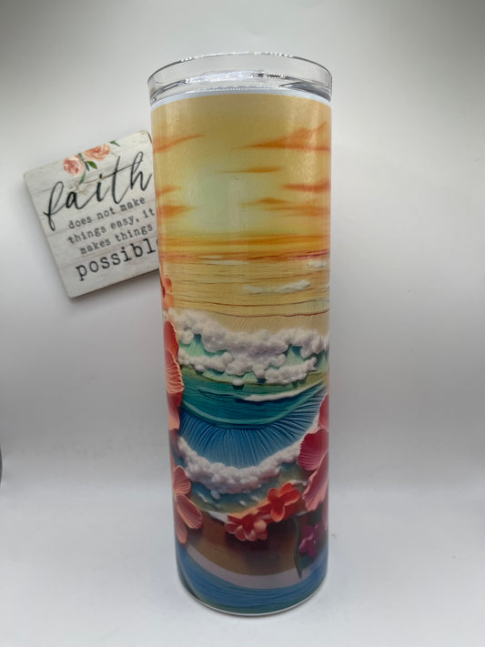 20oz Tall Skinny 3D Floral Ocean