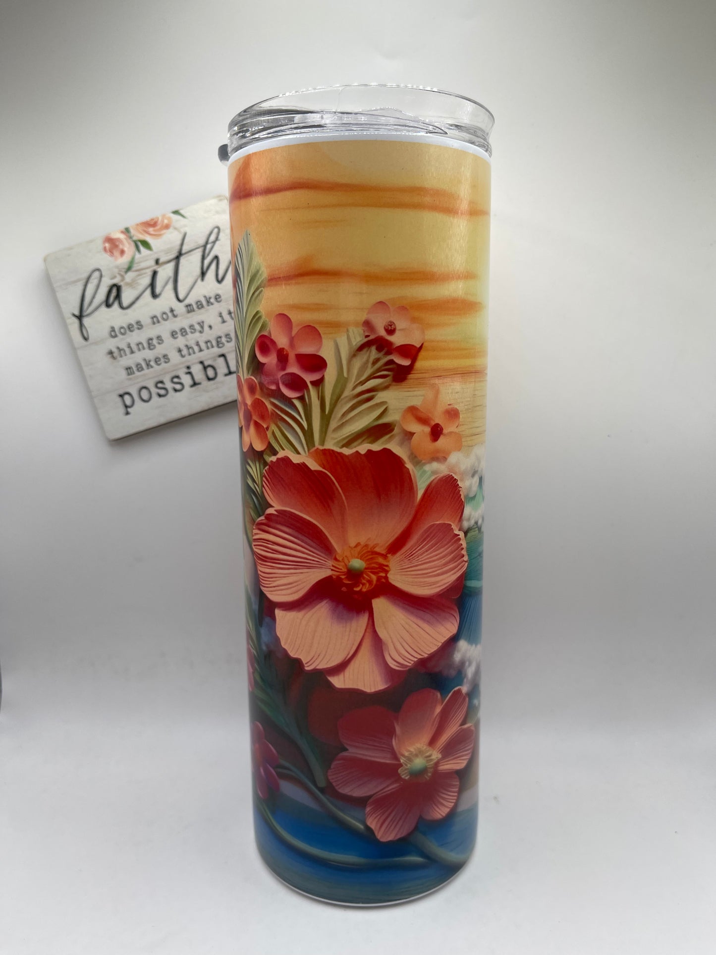 20oz Tall Skinny 3D Floral Ocean