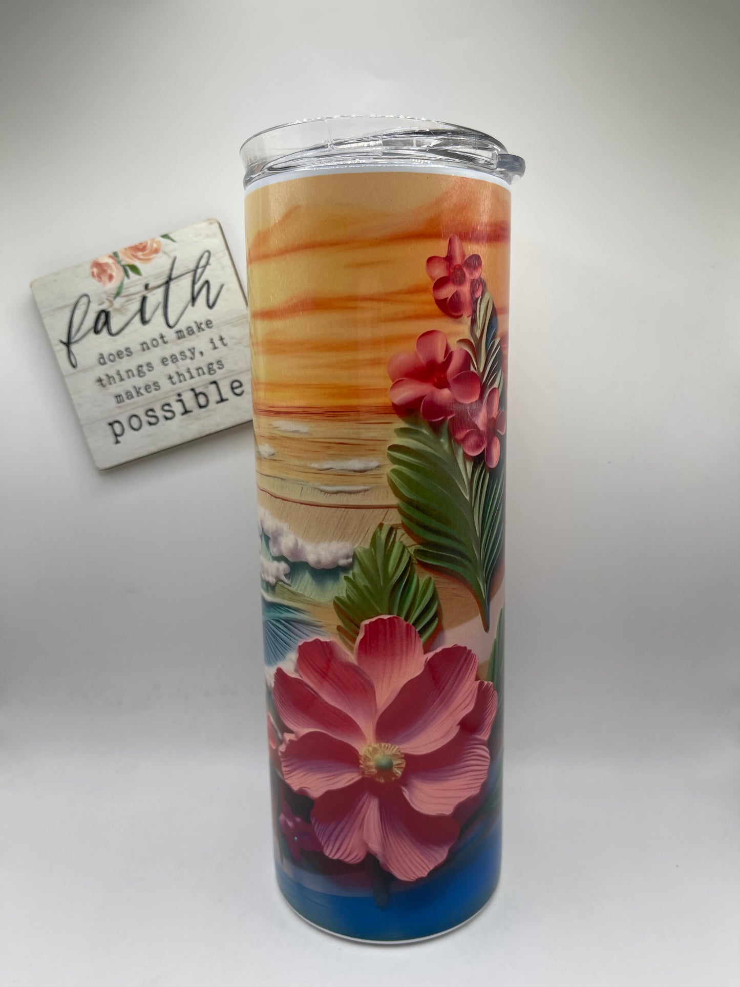 20oz Tall Skinny 3D Floral Ocean