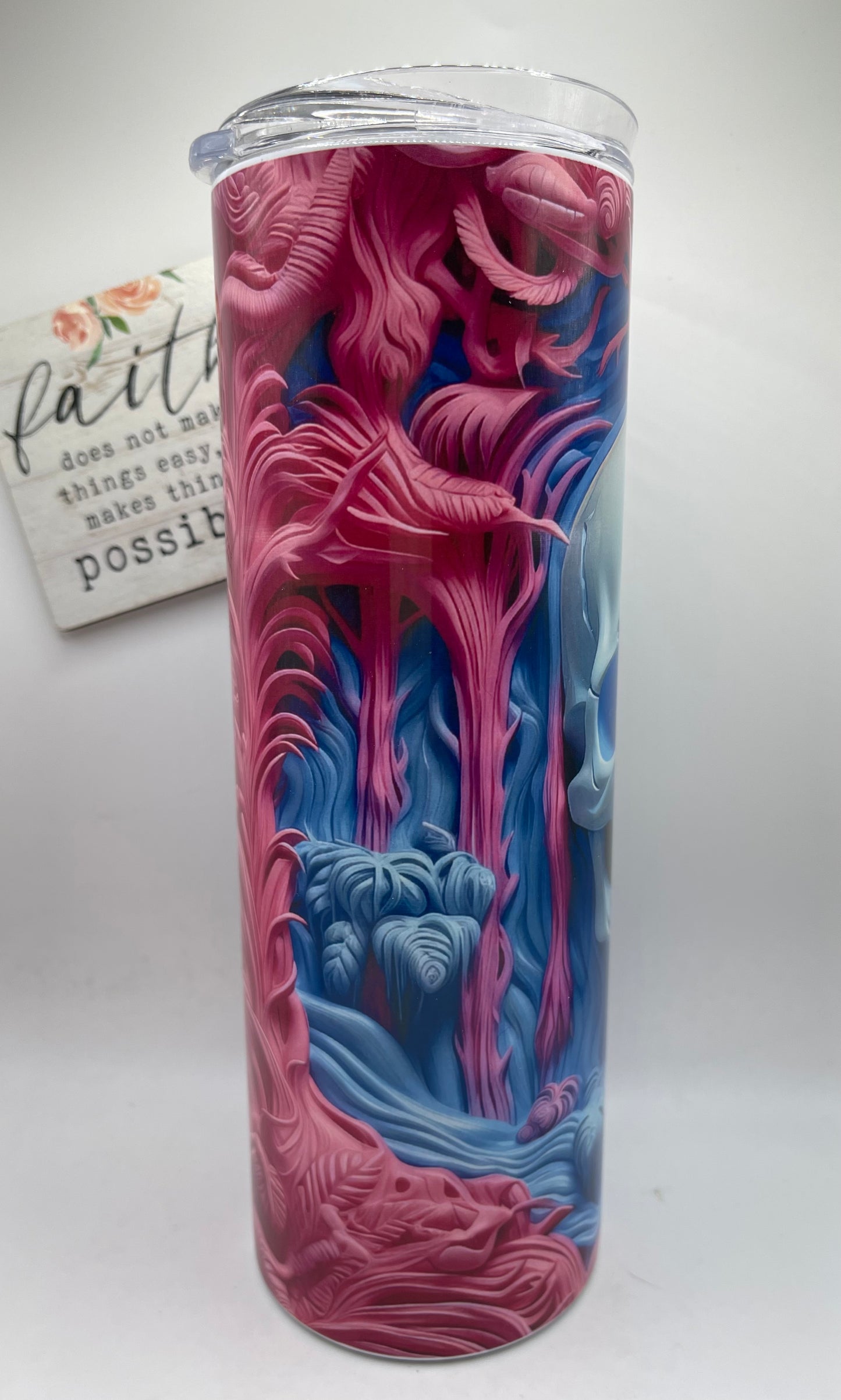 20oz Tall Skinny Blue & Pink Skull