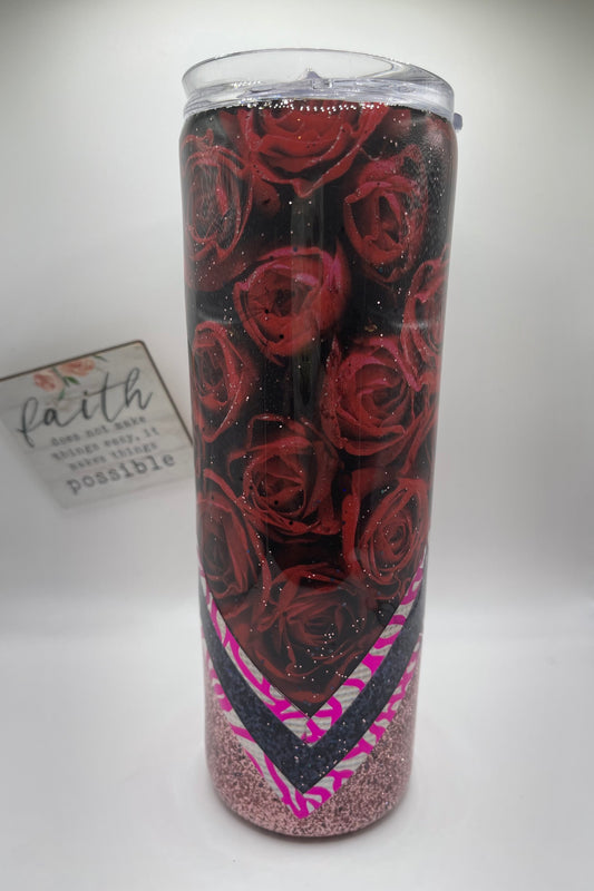 20 oz.  Roses with glitters (Epoxy Coated)