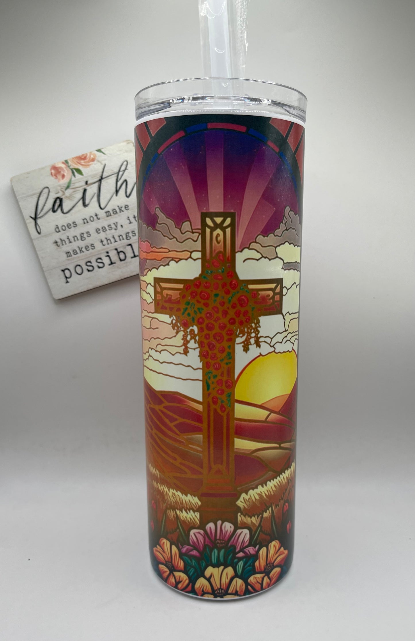 20oz Tall Skinny Stain Glass Cross