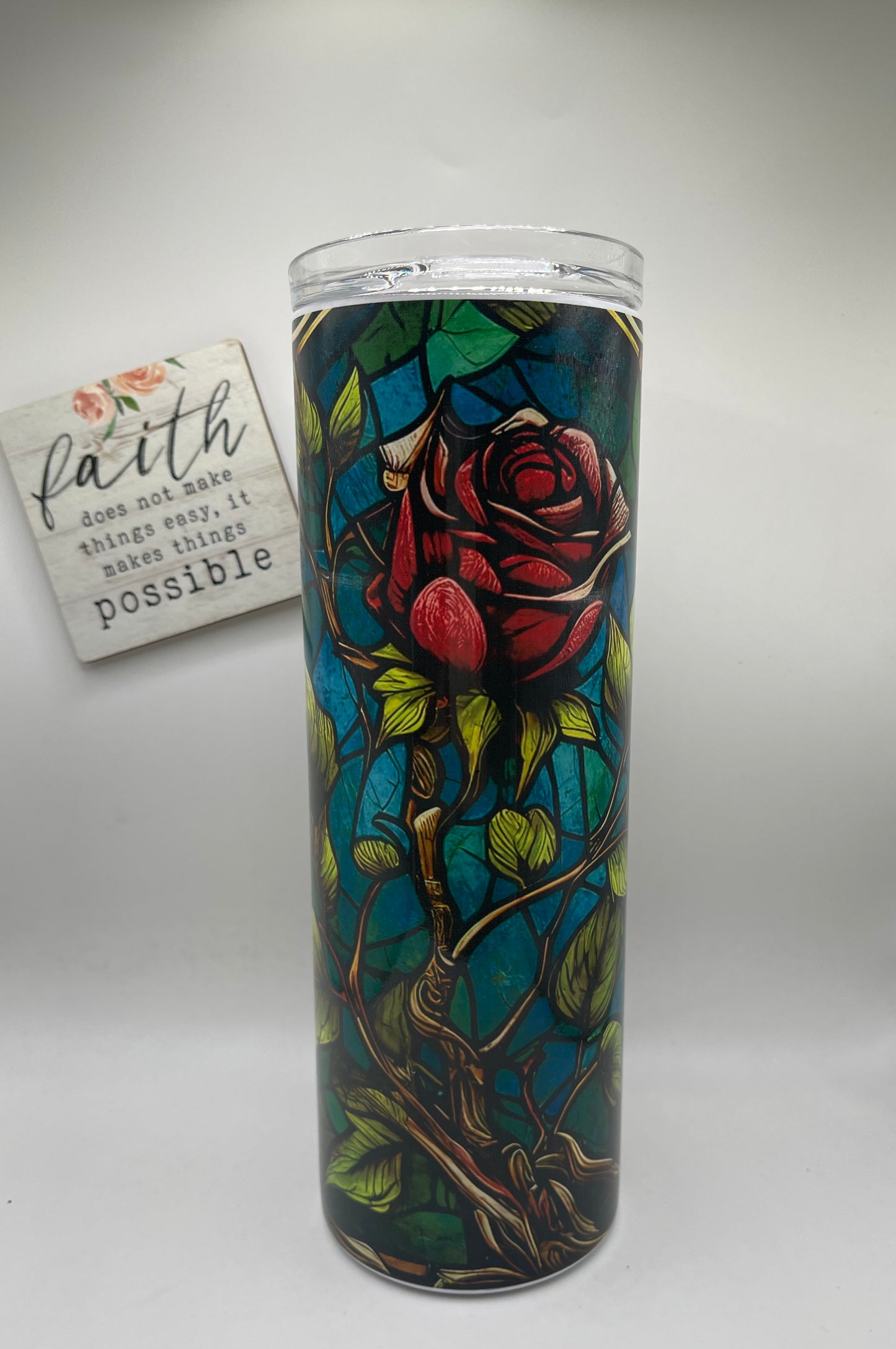 20oz Stain Glass Red Rose